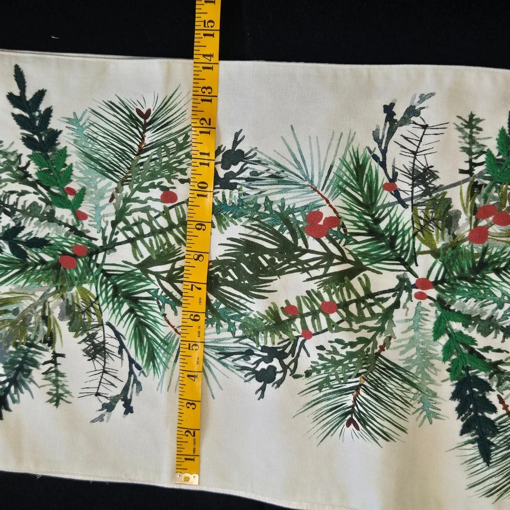 Crate & Barrel Winter Sprig Embroidered Table Runner 14x120in Holiday Christmas